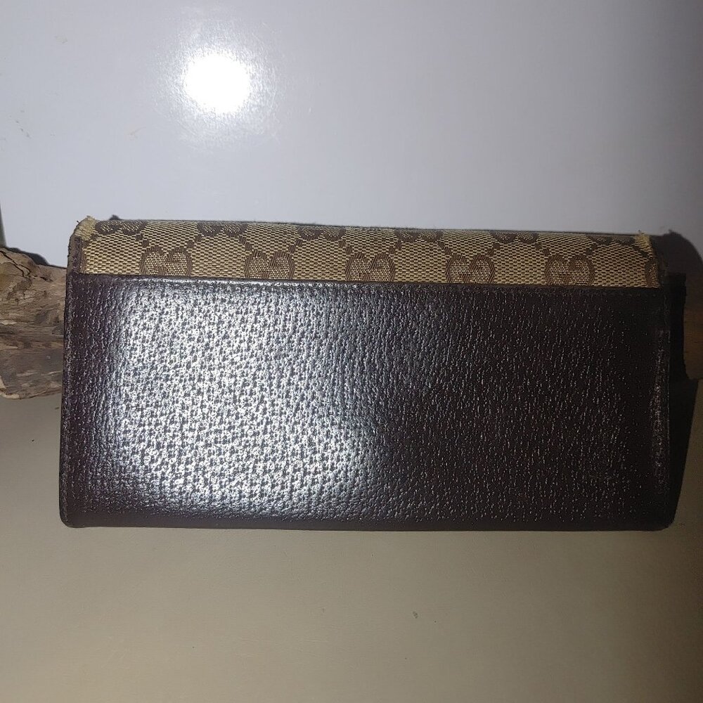 Gucci Logo Long Wallet Brown MonogramCanvas Leather Vintage Fair - Picture 16 of 16